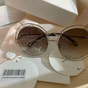 Chloé Round Gold Frame Sunglasses with Brown Gradient Lenses
